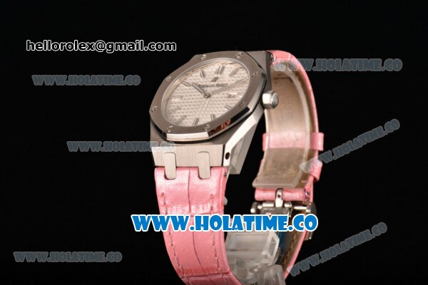 Audemars Piguet Royal Oak Lady Swiss Quartz Steel Case with Pink Leather Strap White Dial and Stick Markers - Click Image to Close